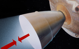 Illustration of Command Service Module (CSM) with forces coming towards it’s booster and moving away from its booster.