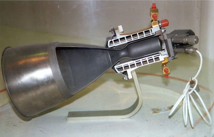 A cutaway of the Radiamic liquid-fuel thruster