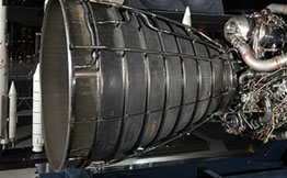 Space shuttle engine on display at the Steven F. Udvar-Hazy Center.